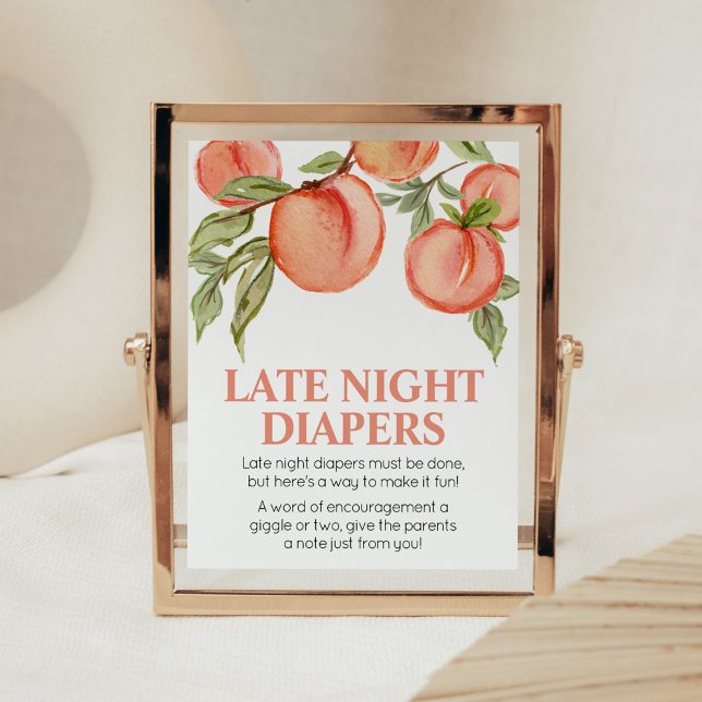 Sweet Little Peach Baby Shower Late Night Diapers Poster (Peach Summer Baby Shower Late Night Diapers Sign)