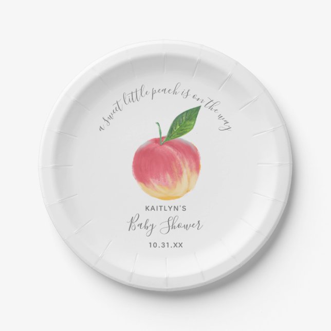 Sweet Little Peach Baby Shower Paper Plate (Front)