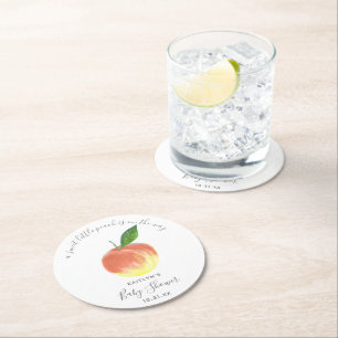 Sweet Little Peach Baby Shower Round Paper Coaster