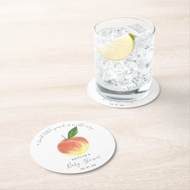 Sweet Little Peach Baby Shower Round Paper Coaster (Insitu)