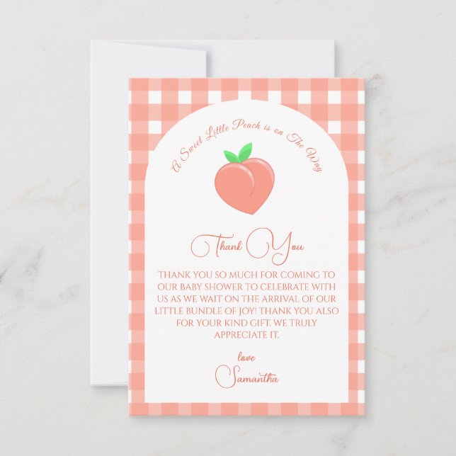 Sweet Little Peach Baby Shower Thank You Card (Front)