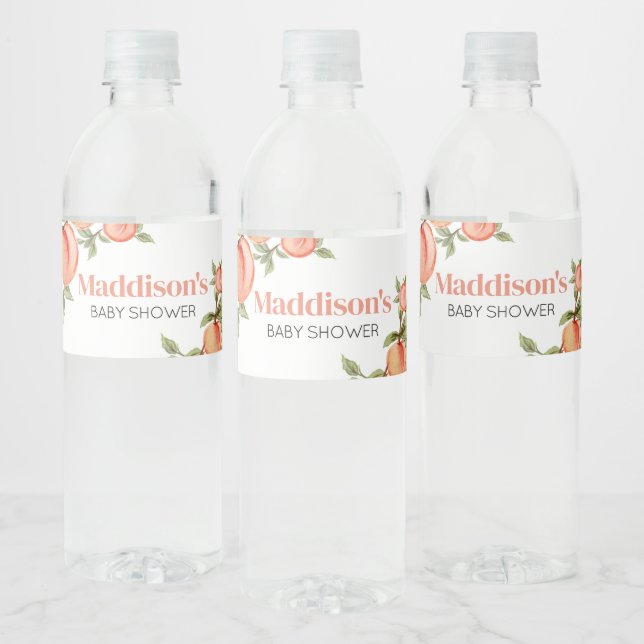 Sweet Little Peach Baby Shower  Water Bottle Label (Bottles)