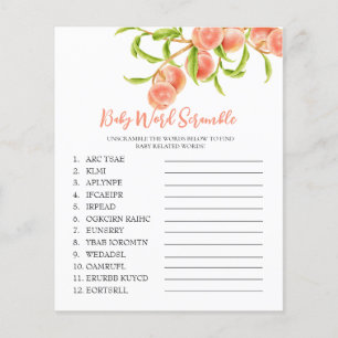 Sweet Little Peach Baby Shower  Word Scramble Game