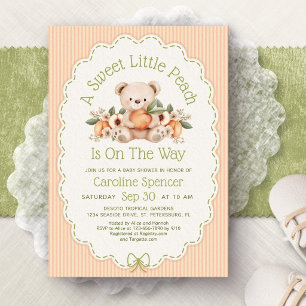 Sweet Little Peach Bear Baby Shower Invitation