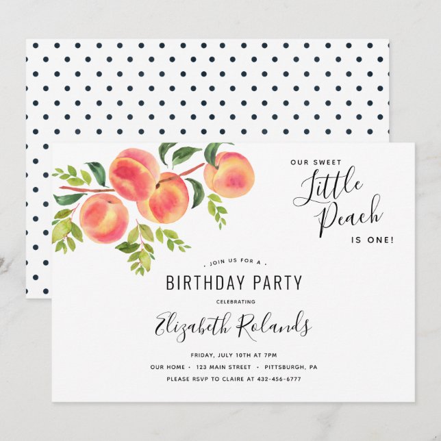 Sweet Little Peach Birthday Invitation (Front/Back)