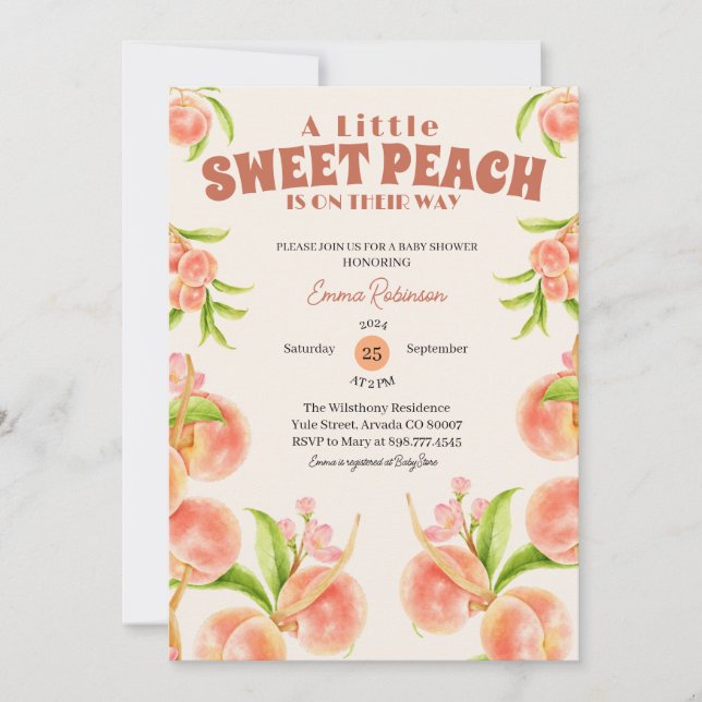 Sweet Little Peach Girl Baby Shower Custom Invitation (Front)