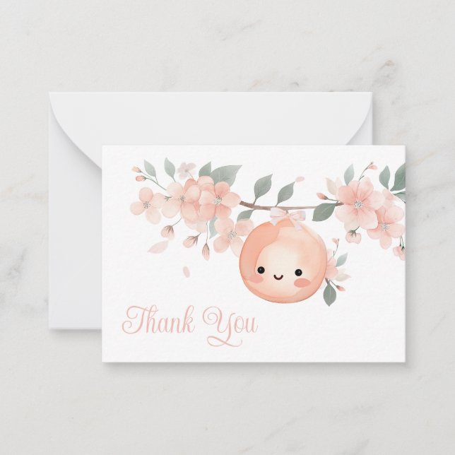 Sweet Little Peach Girl Baby Shower Thank You Card (Front)