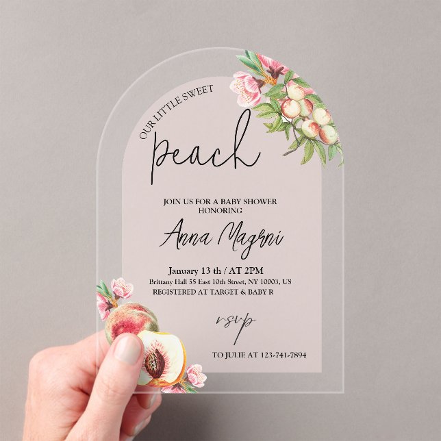 Sweet Little Peach Girls Baby Shower Arch Elegant Acrylic Invitations (Insitu (Handheld))