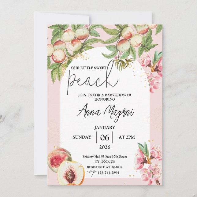 Sweet Little Peach Girls Baby Shower Arch Sprinkle Invitation (Front)
