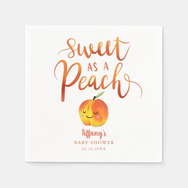 Sweet Little Peach Girls Summer Baby Shower Napkin (Front)