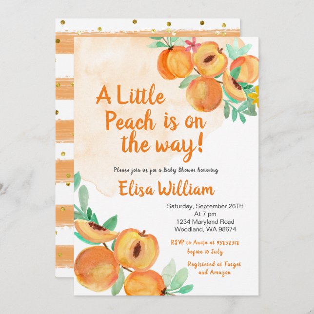 Sweet Little Peach is on the Way Baby Shower  Invitation (Front/Back)