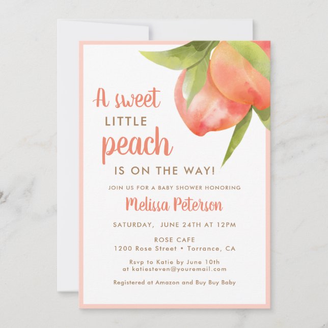 Sweet Little Peach Is On The Way Baby Shower Invitation (Front)