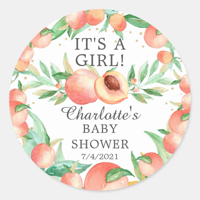 Sweet Little Peach It's A Girl Classic Round Sticker (Front)