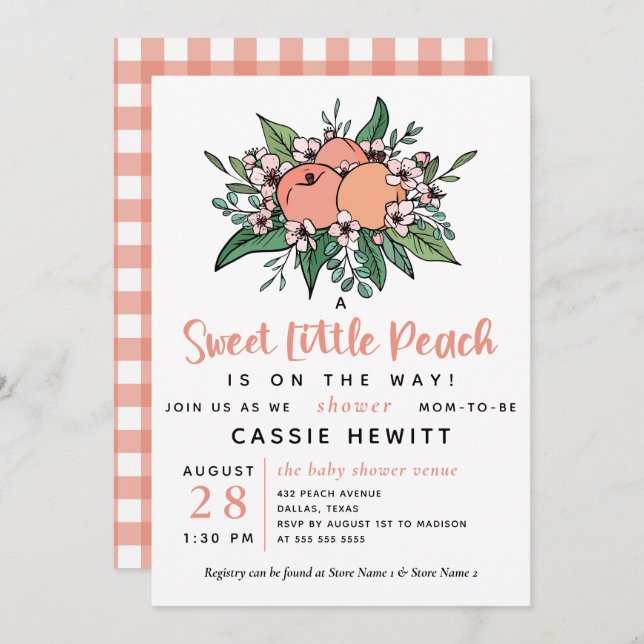 Sweet Little Peach On the Way Baby Shower Invitation (Front/Back)