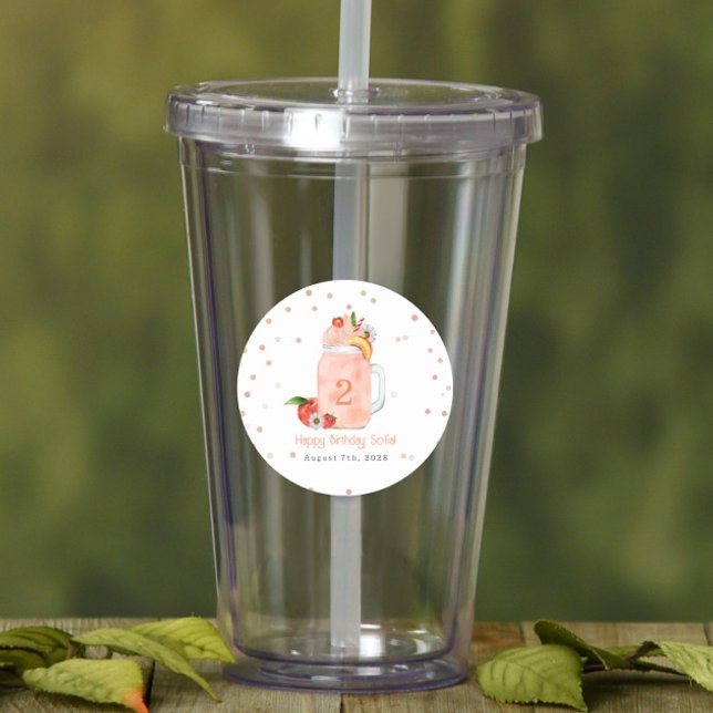 Sweet Little Peach Smoothie 2nd Birthday Party Classic Round Sticker (Creator Uploaded)