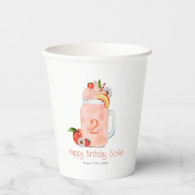 Sweet Little Peach Smoothie 2nd Birthday Party Paper Cups (Front)