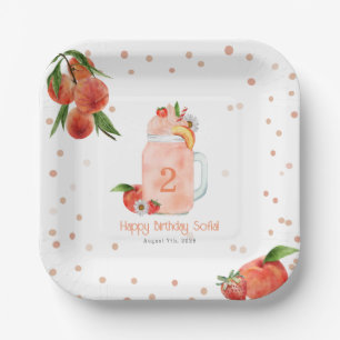 Sweet Little Peach Smoothie 2nd Birthday Party Paper Plate
