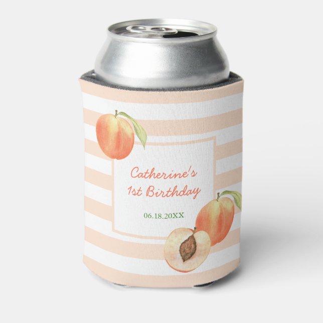 Sweet Little Peach Stripes Girl Birthday Can Cooler (Can Back)