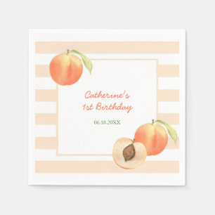 Sweet Little Peach Stripes Girl Birthday Napkin