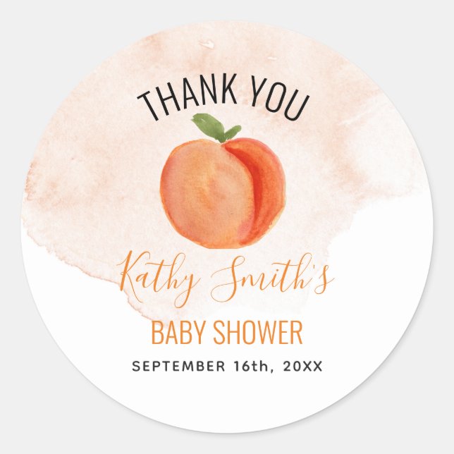 Sweet Little Peach Thank you Baby Shower Classic Round Sticker (Front)