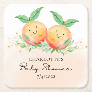 Sweet Little Peaches It's Twins Square Paper Coaster