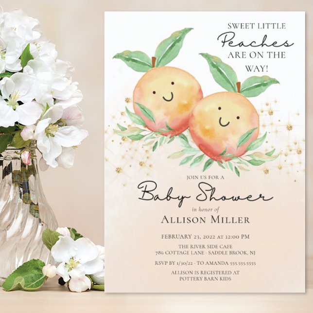 Sweet Little Peaches Twins Baby Shower  Invitation (Creator Uploaded)