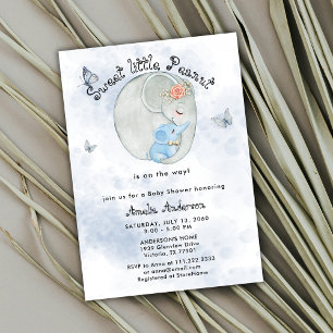 Sweet Little Peanut Cute Elephant Baby Boy Shower Invitation