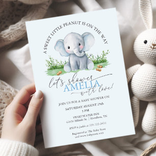 Sweet Little Peanut Elephant Baby Boy Shower Invitation