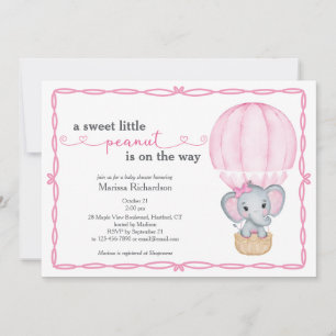 Sweet Little Peanut Elephant Baby Girl Shower Invitation
