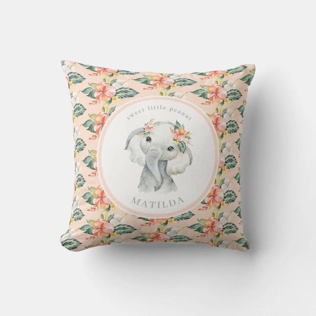 Sweet little peanut elephant floral baby cushion (Front)