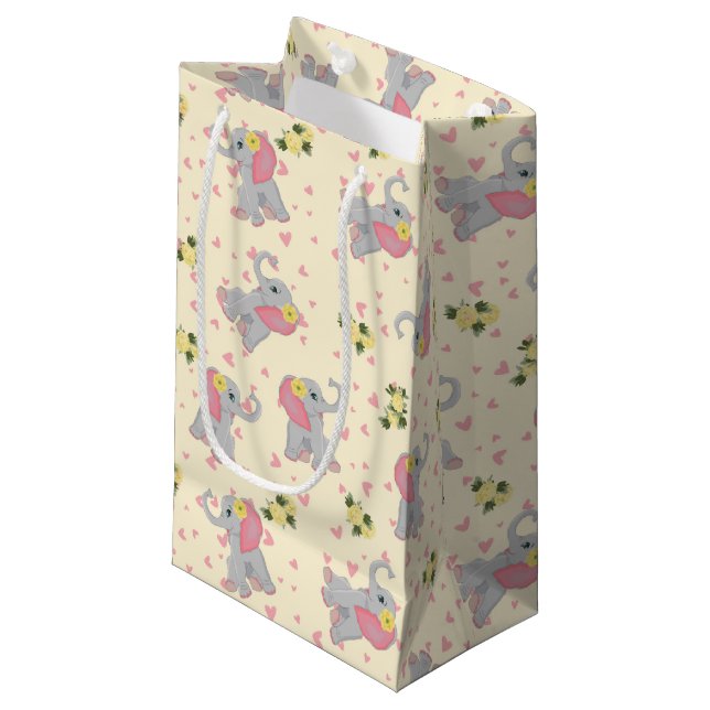 Sweet Little Peanut Elephant Watercolor Floral Small Gift Bag (Front Angled)