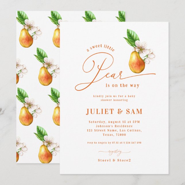 Sweet Little Pear Gender Neutral Baby Shower Invitation (Front/Back)