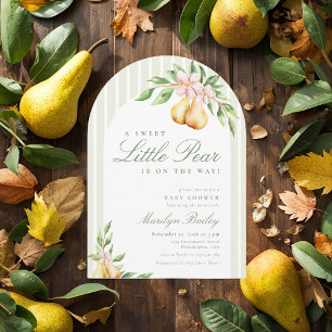 Sweet Little Pear Stripe Pastel Green Baby Shower Invitation