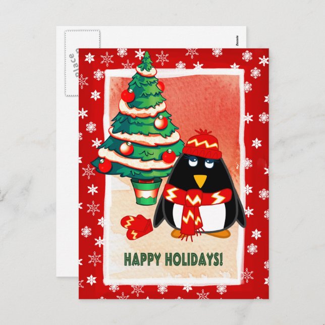 Sweet Little Penguin Christmas  Holiday Postcard (Front/Back)