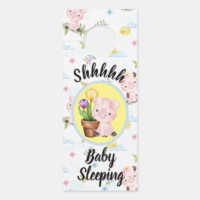 Sweet Little Piggy Baby Sleeping Door Decor Door Hanger (Front)