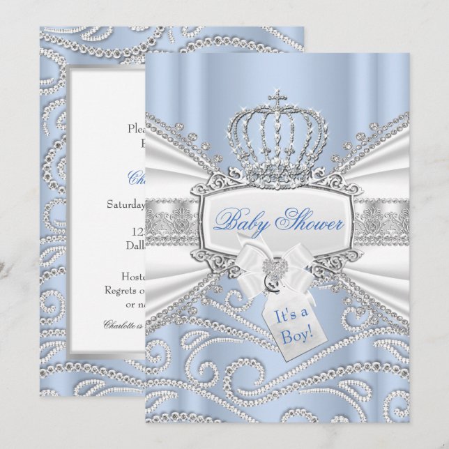 Sweet Little Prince Diamond Boy Baby Shower Invitation (Front/Back)