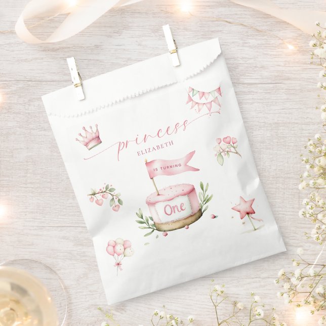 Sweet Little Princess Pink Cake 1st Birthday Favour Bags (Clipped)