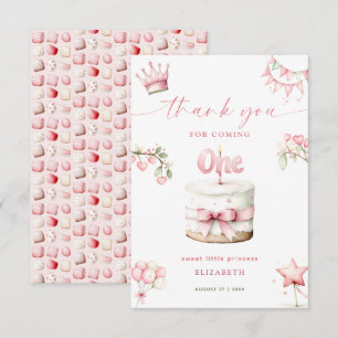 Sweet Little Princess Pink Cake 1st Birthday Thank You Card