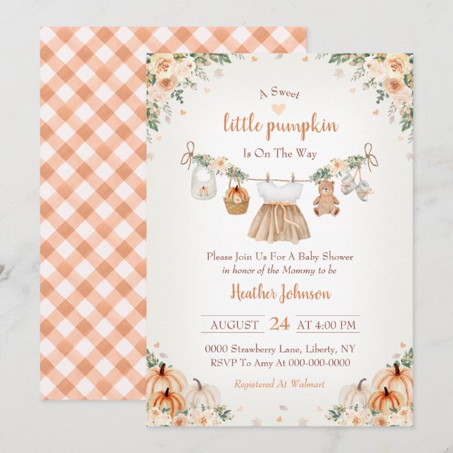 Sweet Little Pumpkin Autumn Baby Shower Invitation (Front/Back)