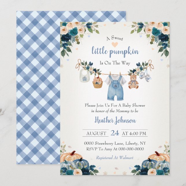 Sweet Little Pumpkin Autumn Baby Shower Invitation (Front/Back)