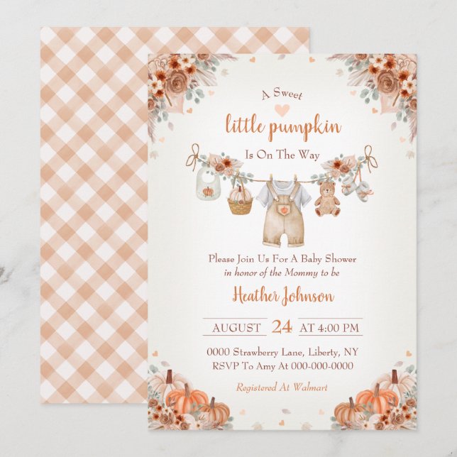 Sweet Little Pumpkin Autumn Baby Shower Invitation (Front/Back)