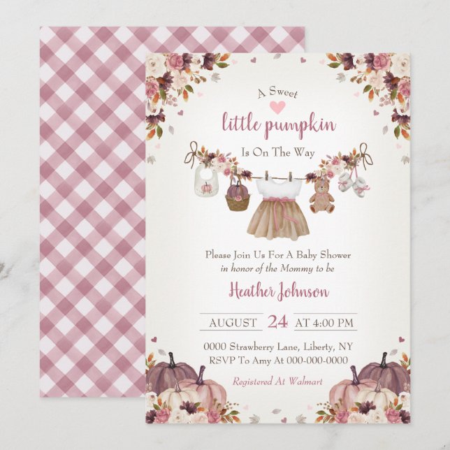 Sweet Little Pumpkin Autumn Baby Shower Invitation (Front/Back)