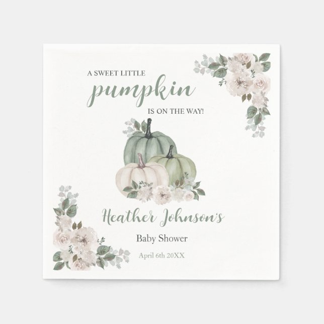 Sweet Little Pumpkin Autumn Baby Shower Invitation Napkin (Front)