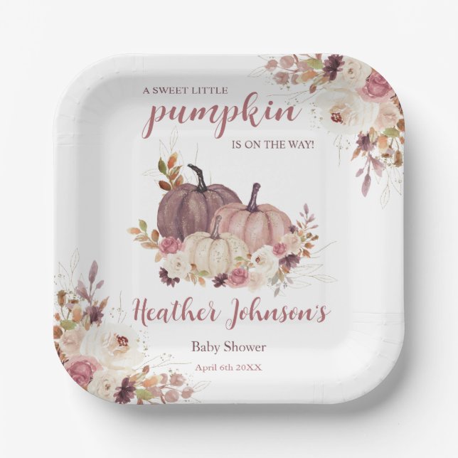 Sweet Little Pumpkin Autumn Baby Shower Invitation Paper Plate (Front)