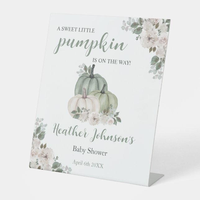 Sweet Little Pumpkin Autumn Baby Shower Invitation Pedestal Sign (Front)