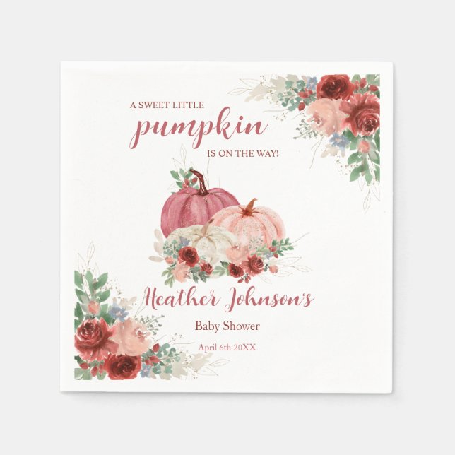 Sweet Little Pumpkin Autumn Baby Shower Napkin (Front)