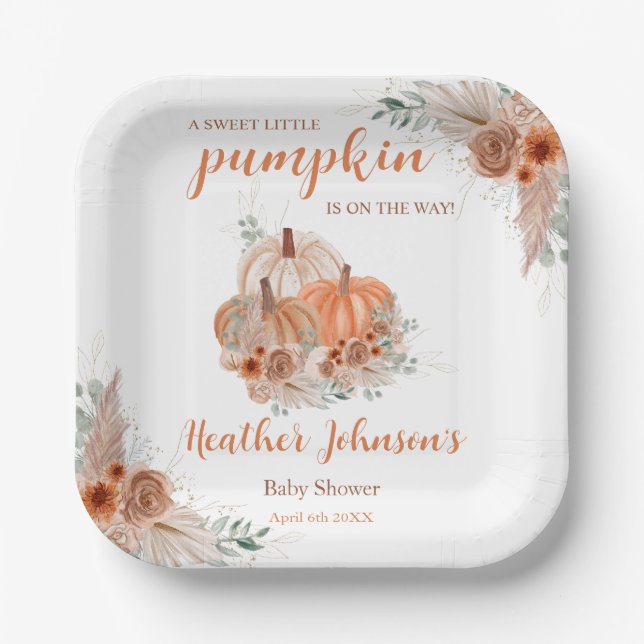 Sweet Little Pumpkin Autumn Baby Shower Paper Plate (Front)