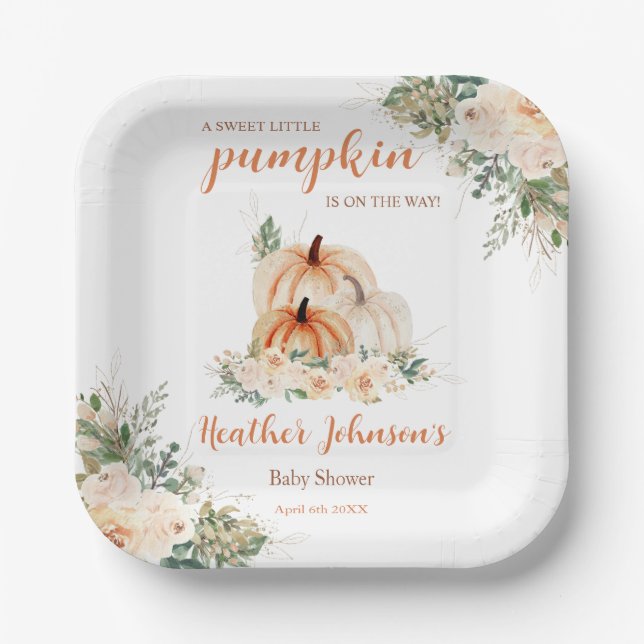 Sweet Little Pumpkin Autumn Baby Shower Paper Plate (Front)