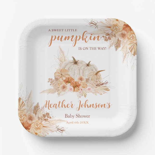 Sweet Little Pumpkin Autumn Baby Shower Paper Plate (Front)