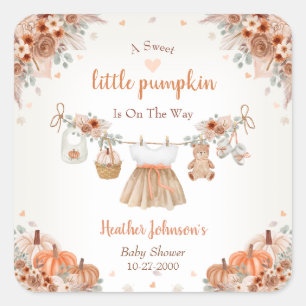 Sweet Little Pumpkin Autumn Baby Shower Square Sticker